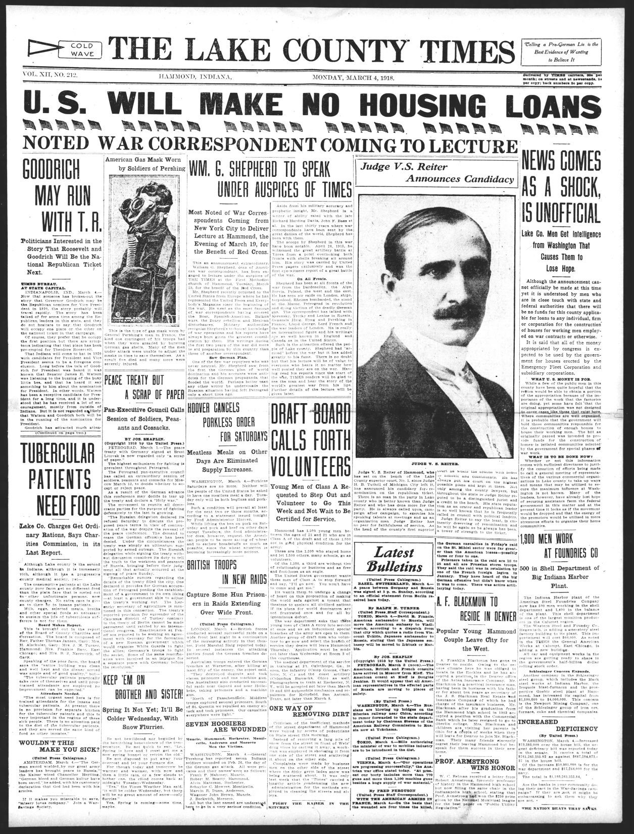 March 4, 1918: Noted War Correspondent Coming To Lecture